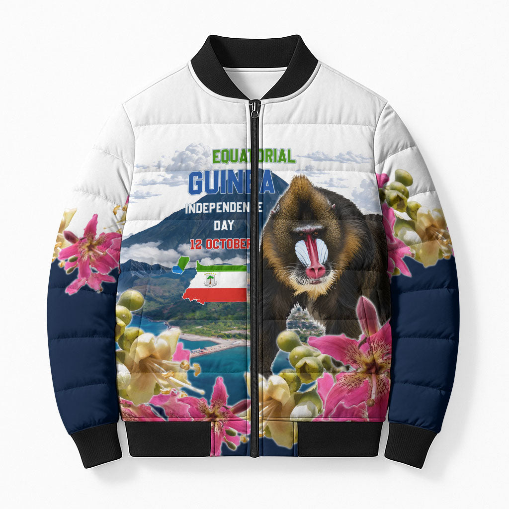 Equatorial Guinea Independence Day Mandrill Bomber Puffer Jacket Patriotic Floral African Pride Map