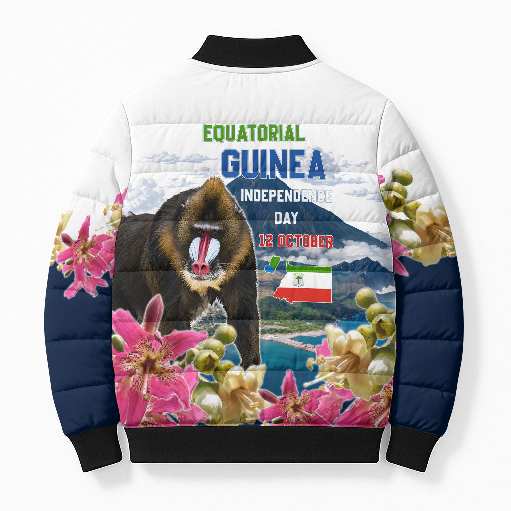 Equatorial Guinea Independence Day Mandrill Bomber Puffer Jacket Patriotic Floral African Pride Map