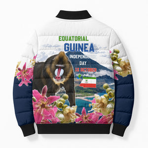Equatorial Guinea Independence Day Mandrill Bomber Puffer Jacket Patriotic Floral African Pride Map