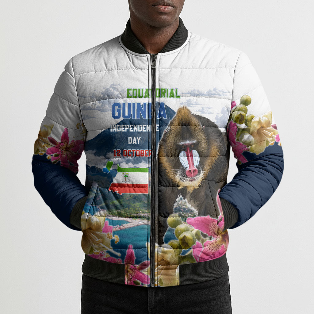 Equatorial Guinea Independence Day Mandrill Bomber Puffer Jacket Patriotic Floral African Pride Map