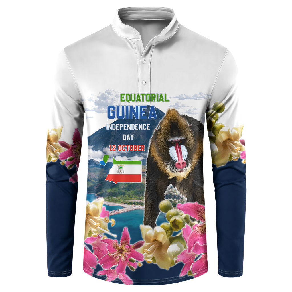 Equatorial Guinea Independence Day Mandrill Button Sweatshirt Patriotic Floral African Pride Map