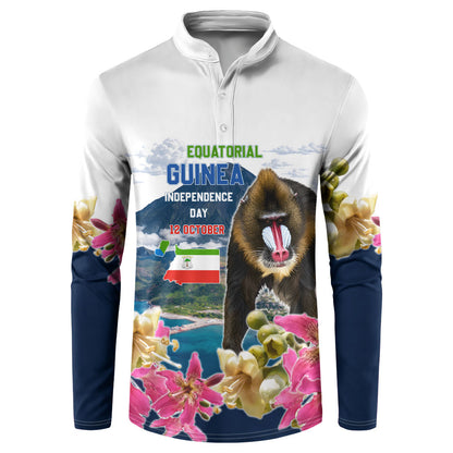 Equatorial Guinea Independence Day Mandrill Button Sweatshirt Patriotic Floral African Pride Map