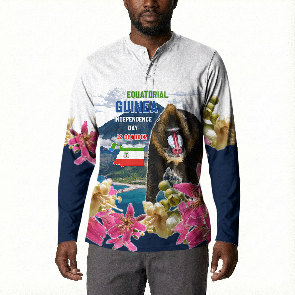 Equatorial Guinea Independence Day Mandrill Button Sweatshirt Patriotic Floral African Pride Map
