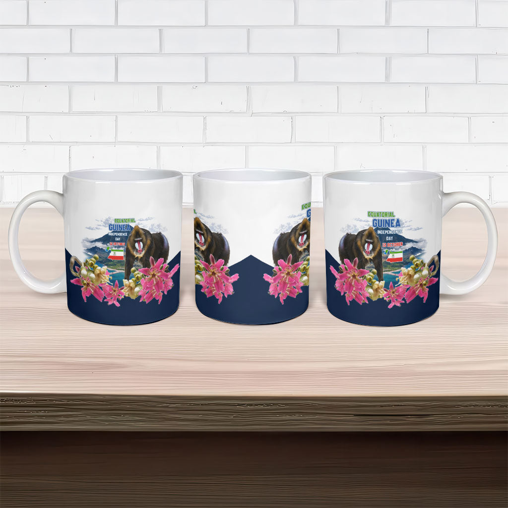 Equatorial Guinea Independence Day Mandrill Ceramic Mug Patriotic Floral African Pride Map