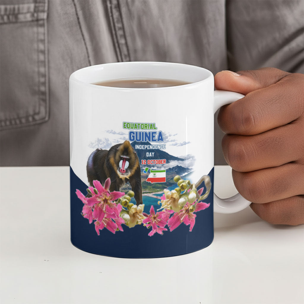Equatorial Guinea Independence Day Mandrill Ceramic Mug Patriotic Floral African Pride Map