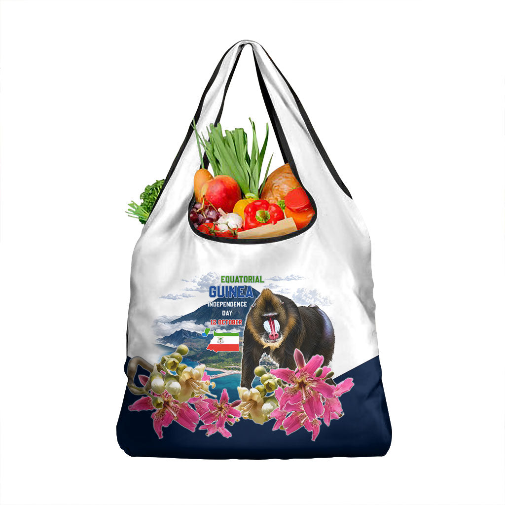 Equatorial Guinea Independence Day Mandrill Grocery Bag Patriotic Floral African Pride Map