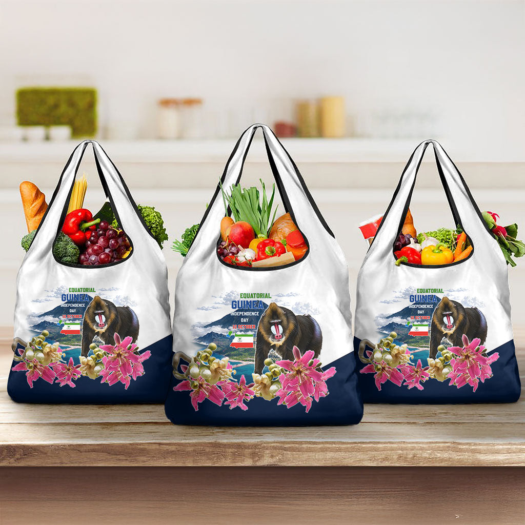 Equatorial Guinea Independence Day Mandrill Grocery Bag Patriotic Floral African Pride Map
