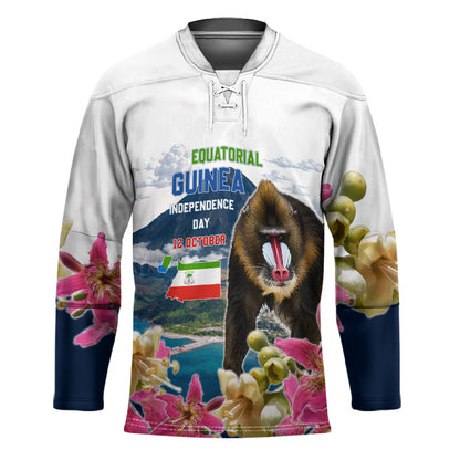 Equatorial Guinea Independence Day Mandrill Hockey Jersey Patriotic Floral African Pride Map