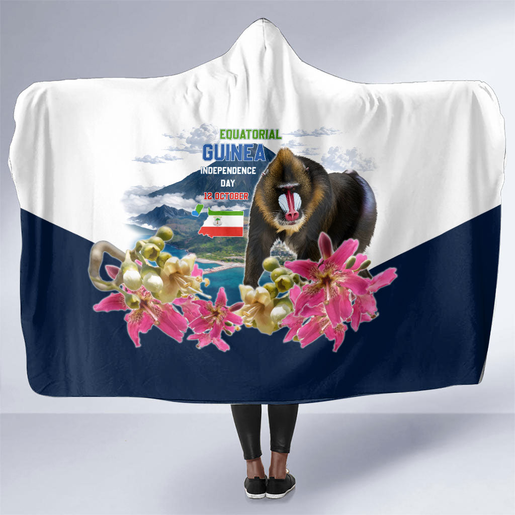 Equatorial Guinea Independence Day Mandrill Hooded Blanket Patriotic Floral African Pride Map