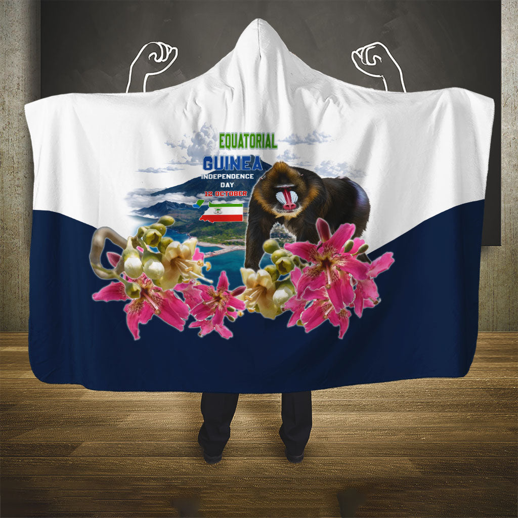 Equatorial Guinea Independence Day Mandrill Hooded Blanket Patriotic Floral African Pride Map