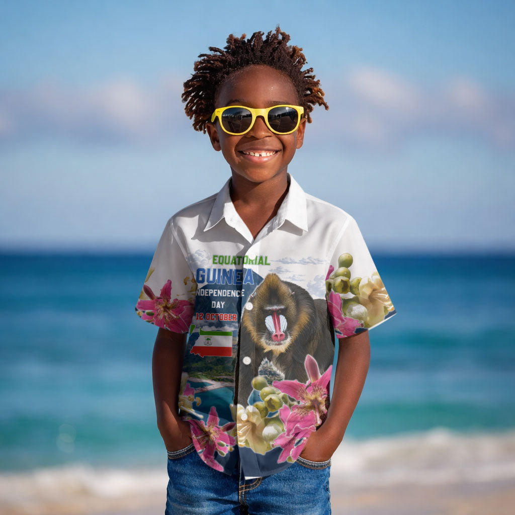 Equatorial Guinea Independence Day Mandrill Kid Hawaiian Shirt Patriotic Floral African Pride Map