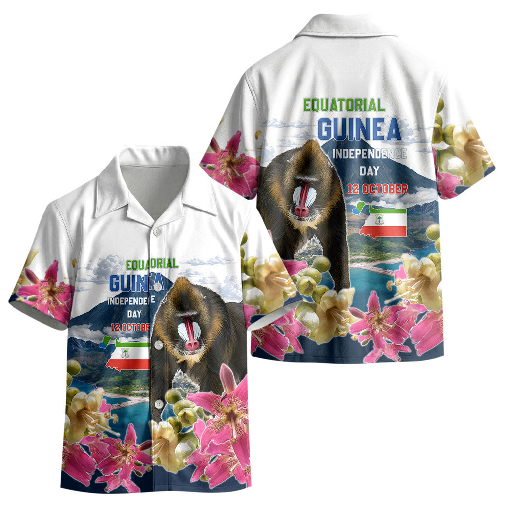 Equatorial Guinea Independence Day Mandrill Kid Hawaiian Shirt Patriotic Floral African Pride Map
