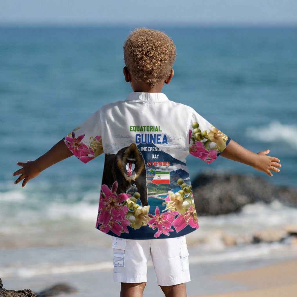 Equatorial Guinea Independence Day Mandrill Kid Hawaiian Shirt Patriotic Floral African Pride Map