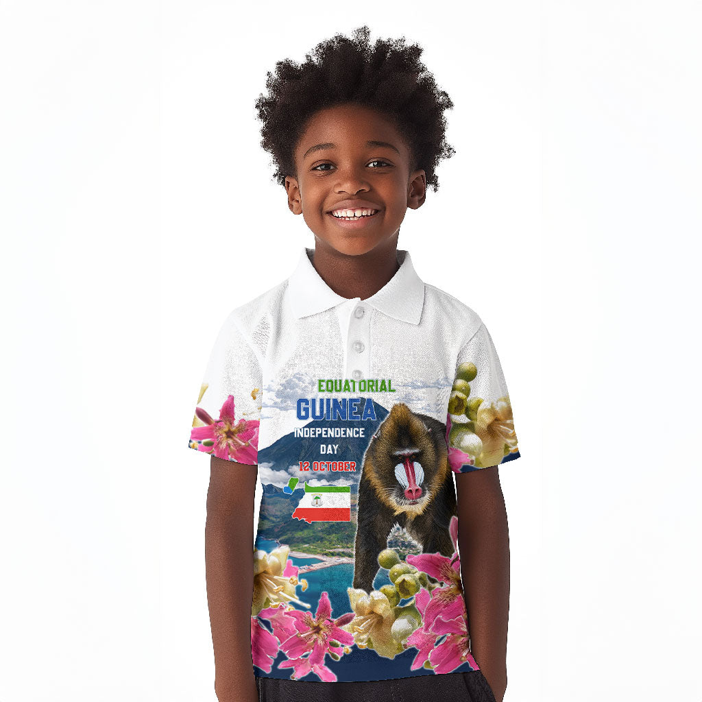 Equatorial Guinea Independence Day Mandrill Kid Polo Shirt Patriotic Floral African Pride Map