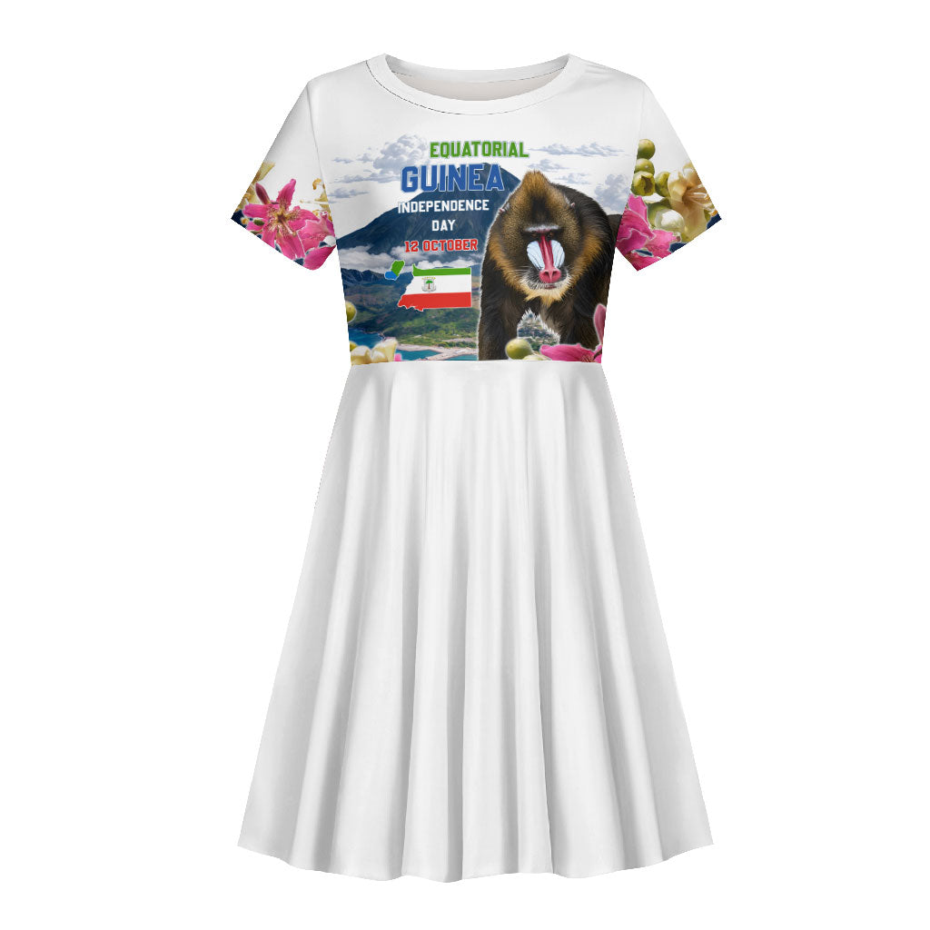 Equatorial Guinea Independence Day Mandrill Kid Short Sleeve Dress Patriotic Floral African Pride Map