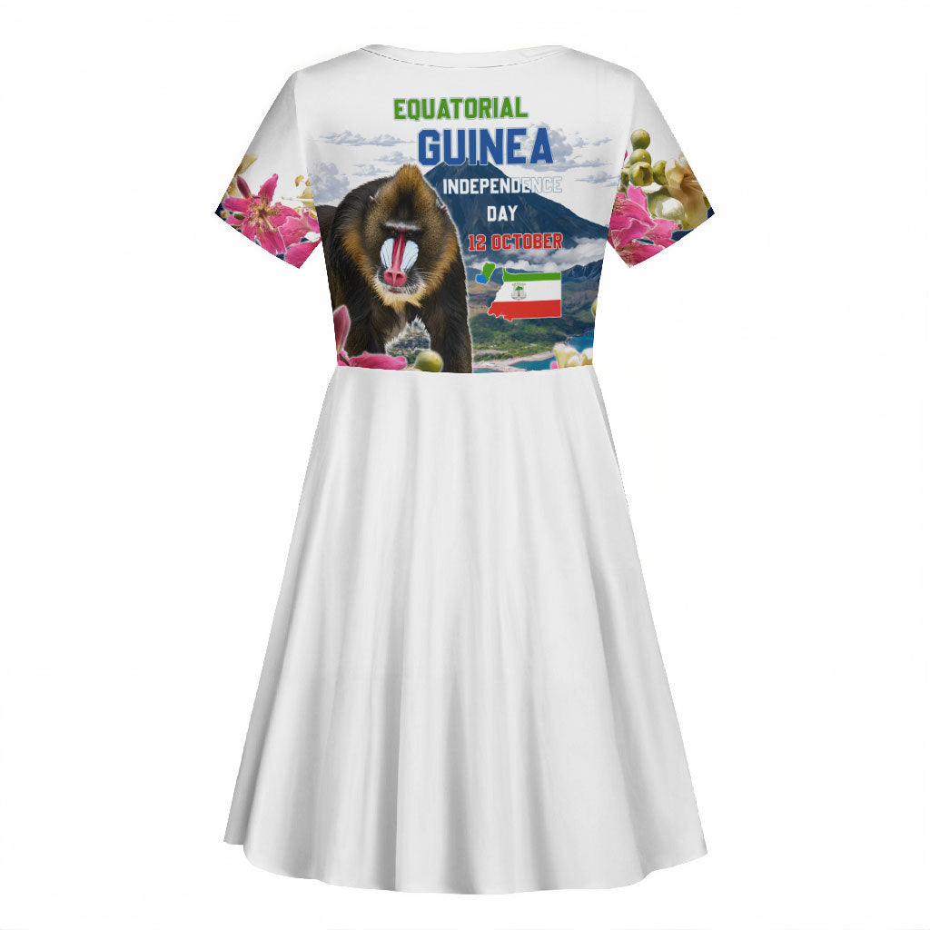 Equatorial Guinea Independence Day Mandrill Kid Short Sleeve Dress Patriotic Floral African Pride Map