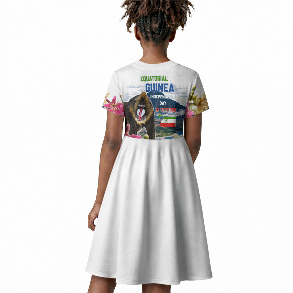 Equatorial Guinea Independence Day Mandrill Kid Short Sleeve Dress Patriotic Floral African Pride Map