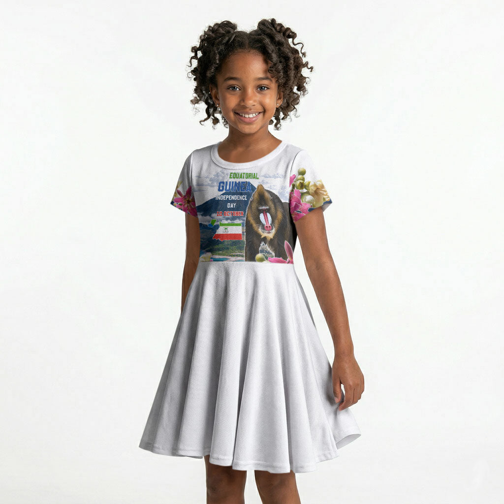 Equatorial Guinea Independence Day Mandrill Kid Short Sleeve Dress Patriotic Floral African Pride Map