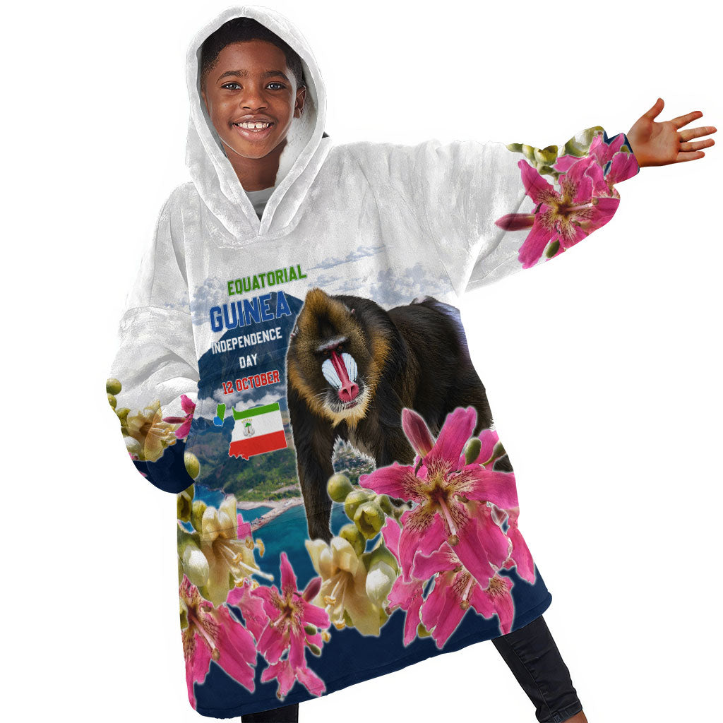 Equatorial Guinea Independence Day Mandrill Kid Wearable Blanket Hoodie Patriotic Floral African Pride Map