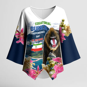 Equatorial Guinea Independence Day Mandrill Kimono Sleeve Blouse Patriotic Floral African Pride Map