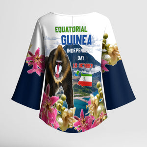 Equatorial Guinea Independence Day Mandrill Kimono Sleeve Blouse Patriotic Floral African Pride Map