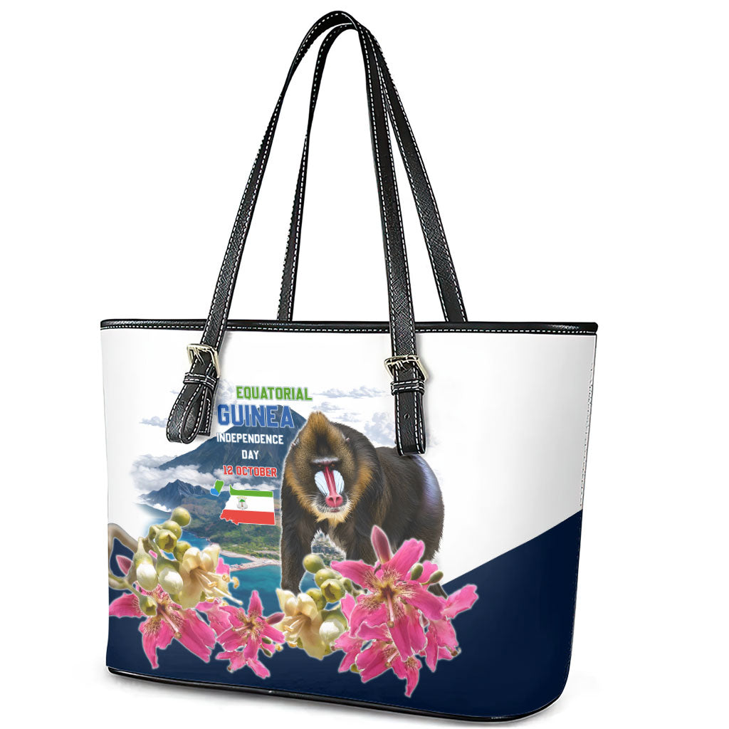 Equatorial Guinea Independence Day Mandrill Leather Tote Bag Patriotic Floral African Pride Map