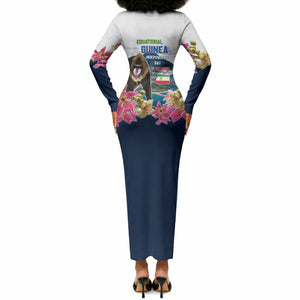 Equatorial Guinea Independence Day Mandrill Long Sleeve Bodycon Dress Patriotic Floral African Pride Map