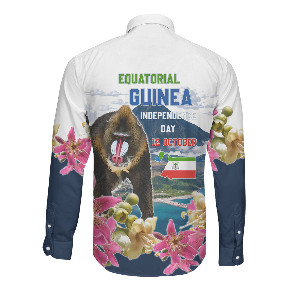 Equatorial Guinea Independence Day Mandrill Long Sleeve Button Shirt Patriotic Floral African Pride Map