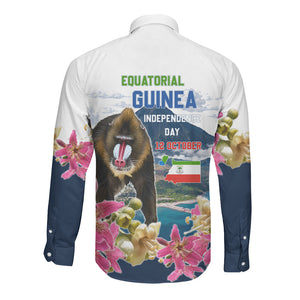 Equatorial Guinea Independence Day Mandrill Long Sleeve Button Shirt Patriotic Floral African Pride Map