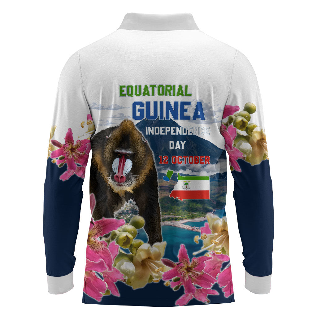 Equatorial Guinea Independence Day Mandrill Long Sleeve Polo Shirt Patriotic Floral African Pride Map