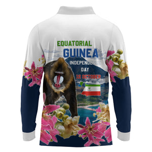 Equatorial Guinea Independence Day Mandrill Long Sleeve Polo Shirt Patriotic Floral African Pride Map