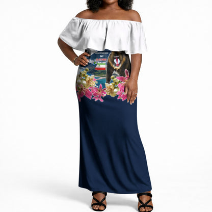 Equatorial Guinea Independence Day Mandrill Off Shoulder Maxi Dress Patriotic Floral African Pride Map