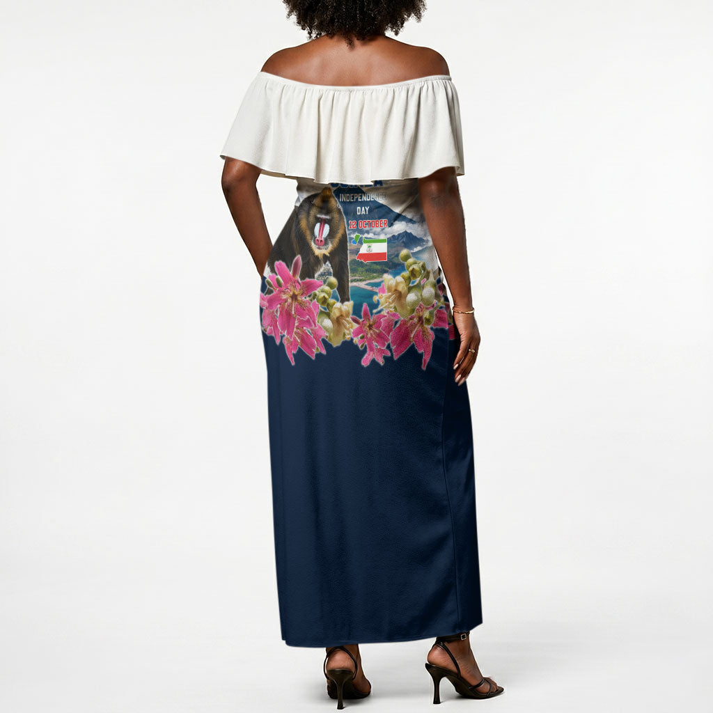 Equatorial Guinea Independence Day Mandrill Off Shoulder Maxi Dress Patriotic Floral African Pride Map
