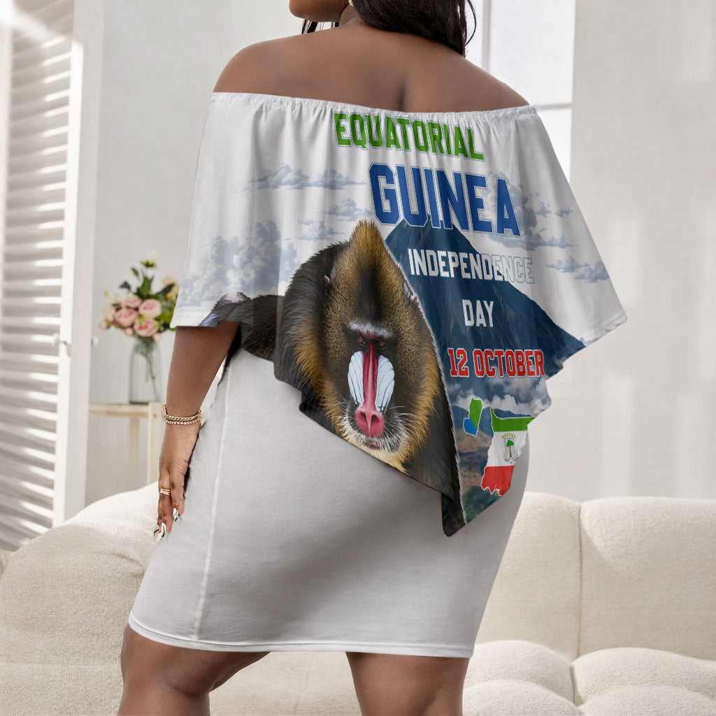 Equatorial Guinea Independence Day Mandrill Off Shoulder Short Dress Patriotic Floral African Pride Map