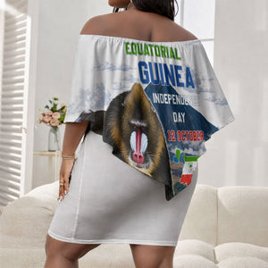 Equatorial Guinea Independence Day Mandrill Off Shoulder Short Dress Patriotic Floral African Pride Map