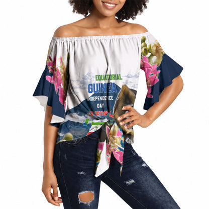 Equatorial Guinea Independence Day Mandrill Off Shoulder Wrap Waist Top Patriotic Floral African Pride Map