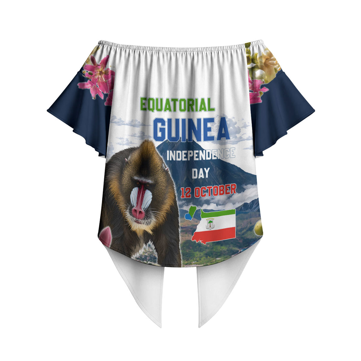 Equatorial Guinea Independence Day Mandrill Off Shoulder Wrap Waist Top Patriotic Floral African Pride Map
