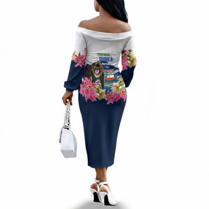 Equatorial Guinea Independence Day Mandrill Off The Shoulder Long Sleeve Dress Patriotic Floral African Pride Map