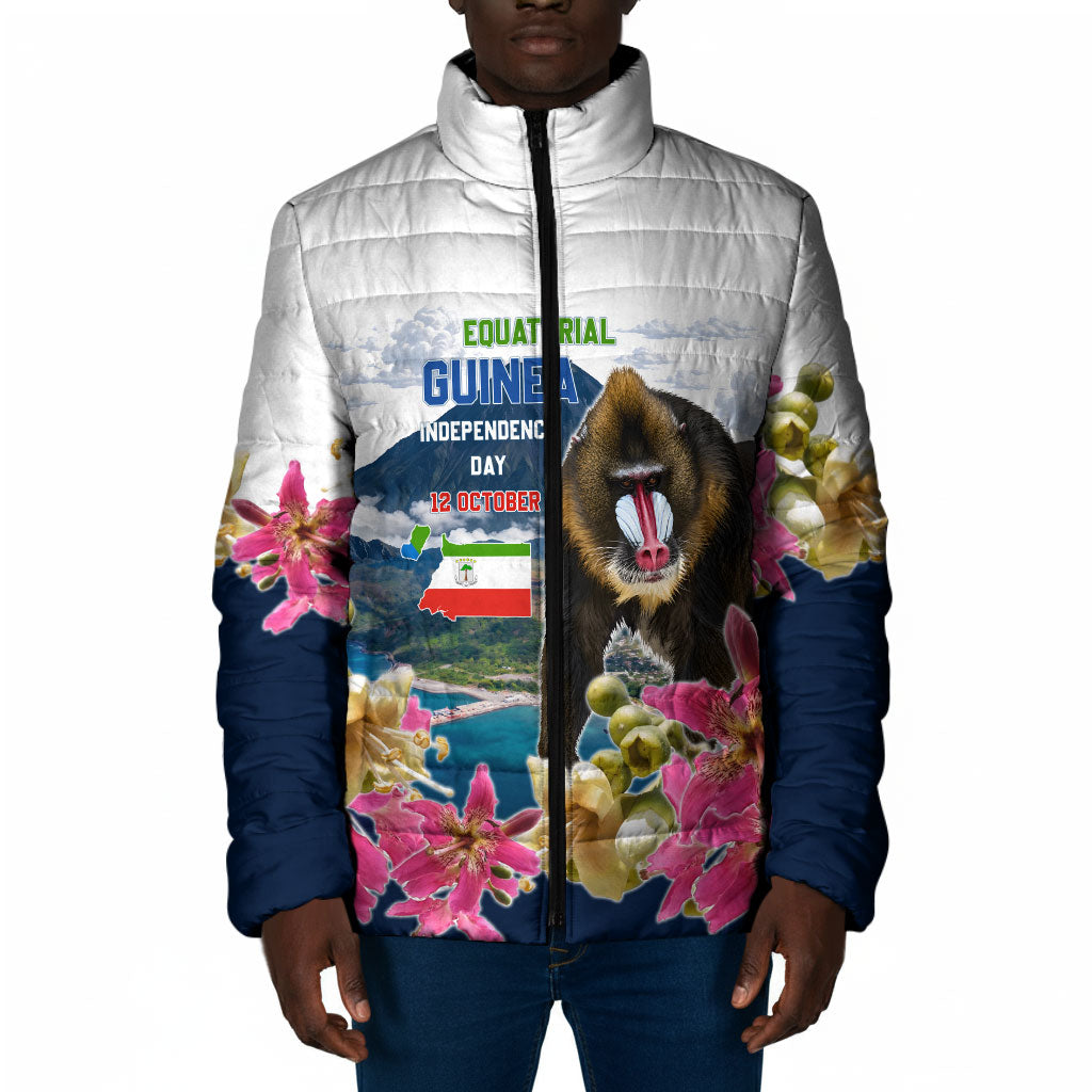 Equatorial Guinea Independence Day Mandrill Padded Jacket Patriotic Floral African Pride Map
