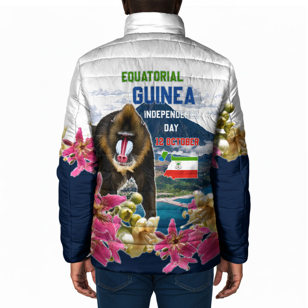 Equatorial Guinea Independence Day Mandrill Padded Jacket Patriotic Floral African Pride Map
