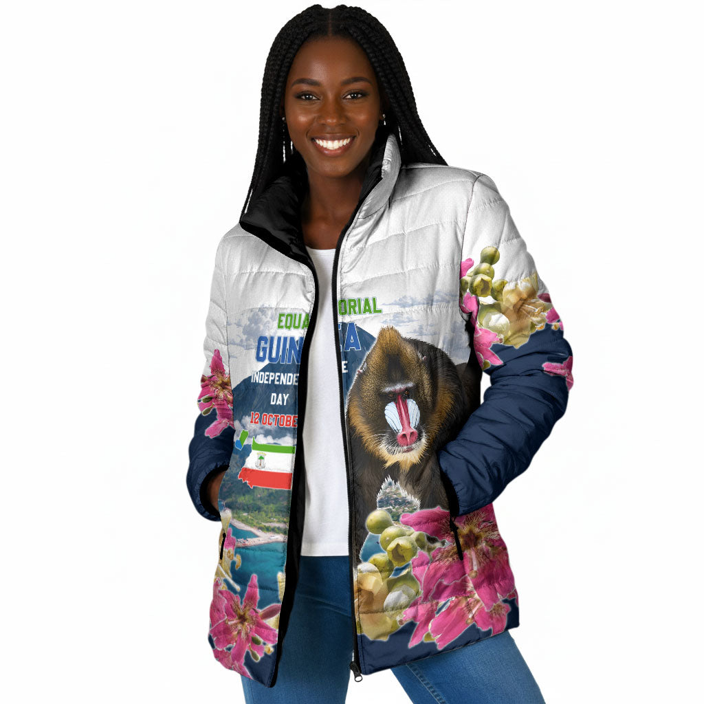 Equatorial Guinea Independence Day Mandrill Padded Jacket Patriotic Floral African Pride Map