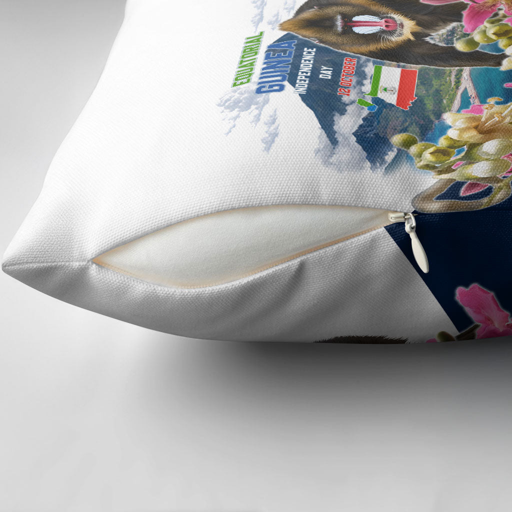Equatorial Guinea Independence Day Mandrill Pillow Cover Patriotic Floral African Pride Map