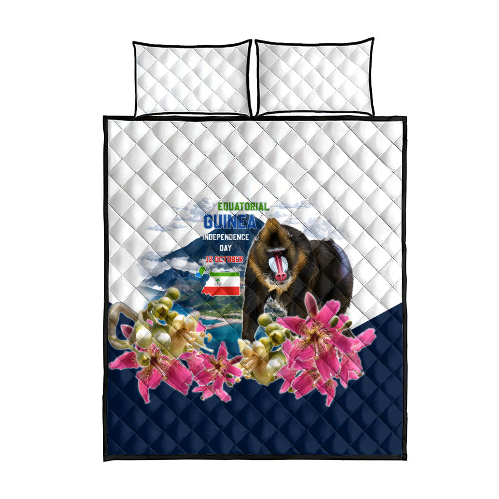 Equatorial Guinea Independence Day Mandrill Quilt Bed Set Patriotic Floral African Pride Map