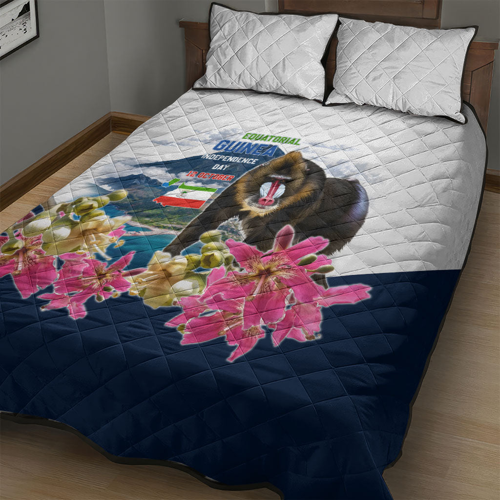 Equatorial Guinea Independence Day Mandrill Quilt Bed Set Patriotic Floral African Pride Map