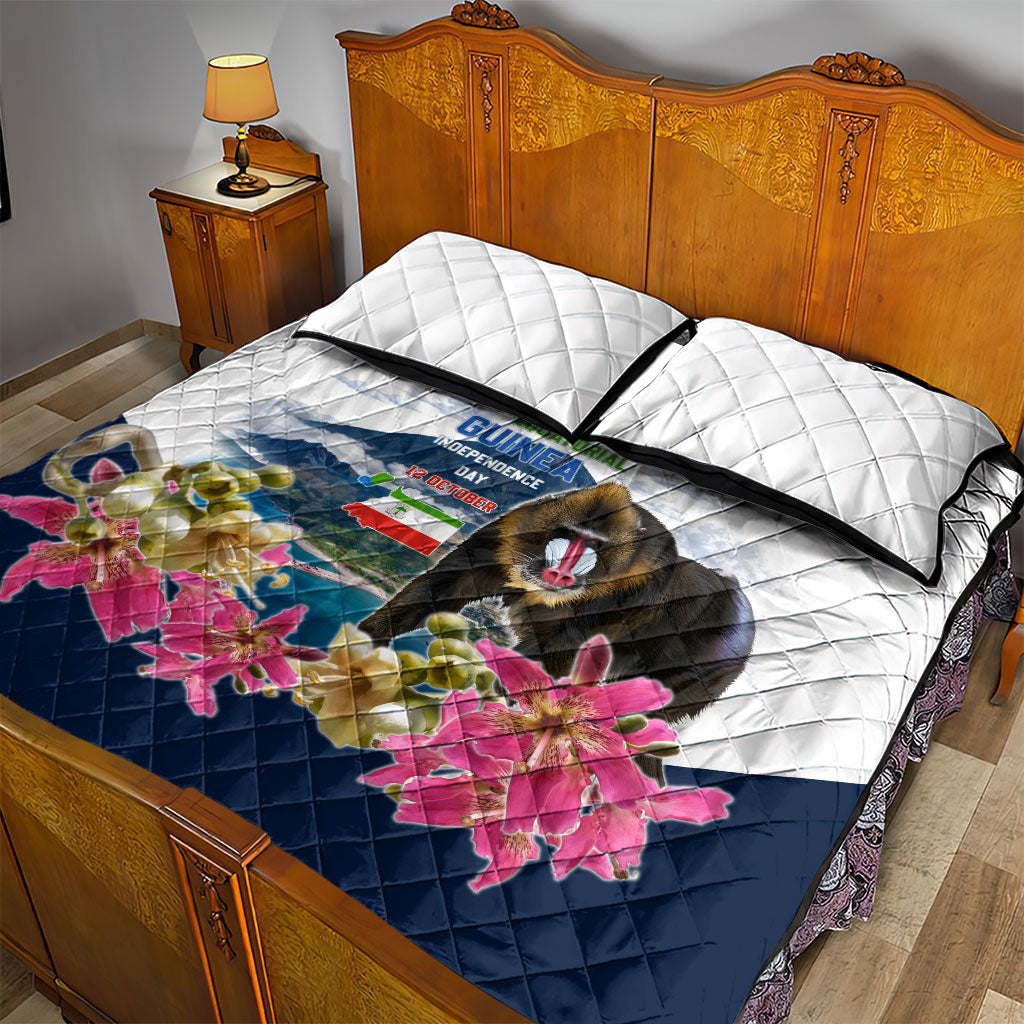 Equatorial Guinea Independence Day Mandrill Quilt Bed Set Patriotic Floral African Pride Map