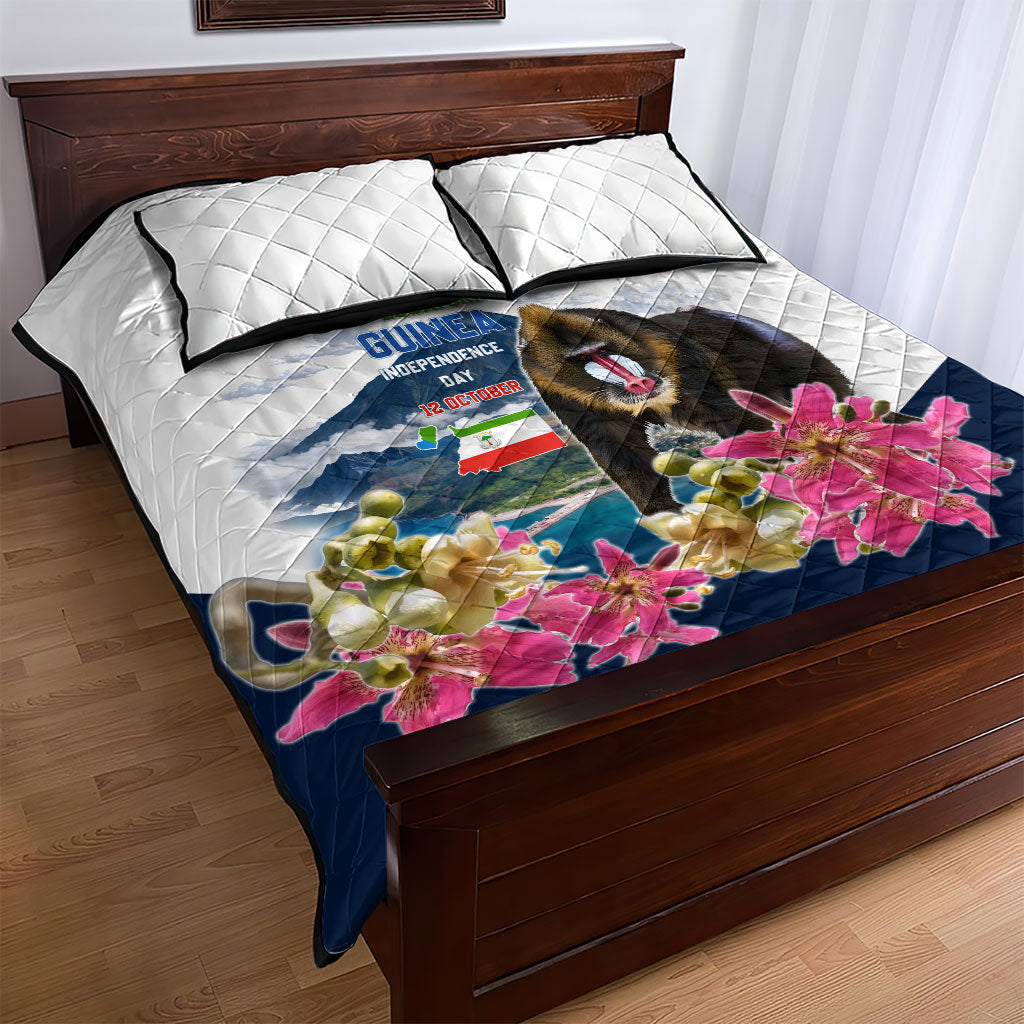 Equatorial Guinea Independence Day Mandrill Quilt Bed Set Patriotic Floral African Pride Map