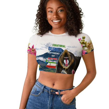 Equatorial Guinea Independence Day Mandrill Raglan Cropped T shirt Patriotic Floral African Pride Map