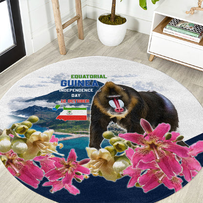 Equatorial Guinea Independence Day Mandrill Round Carpet Patriotic Floral African Pride Map