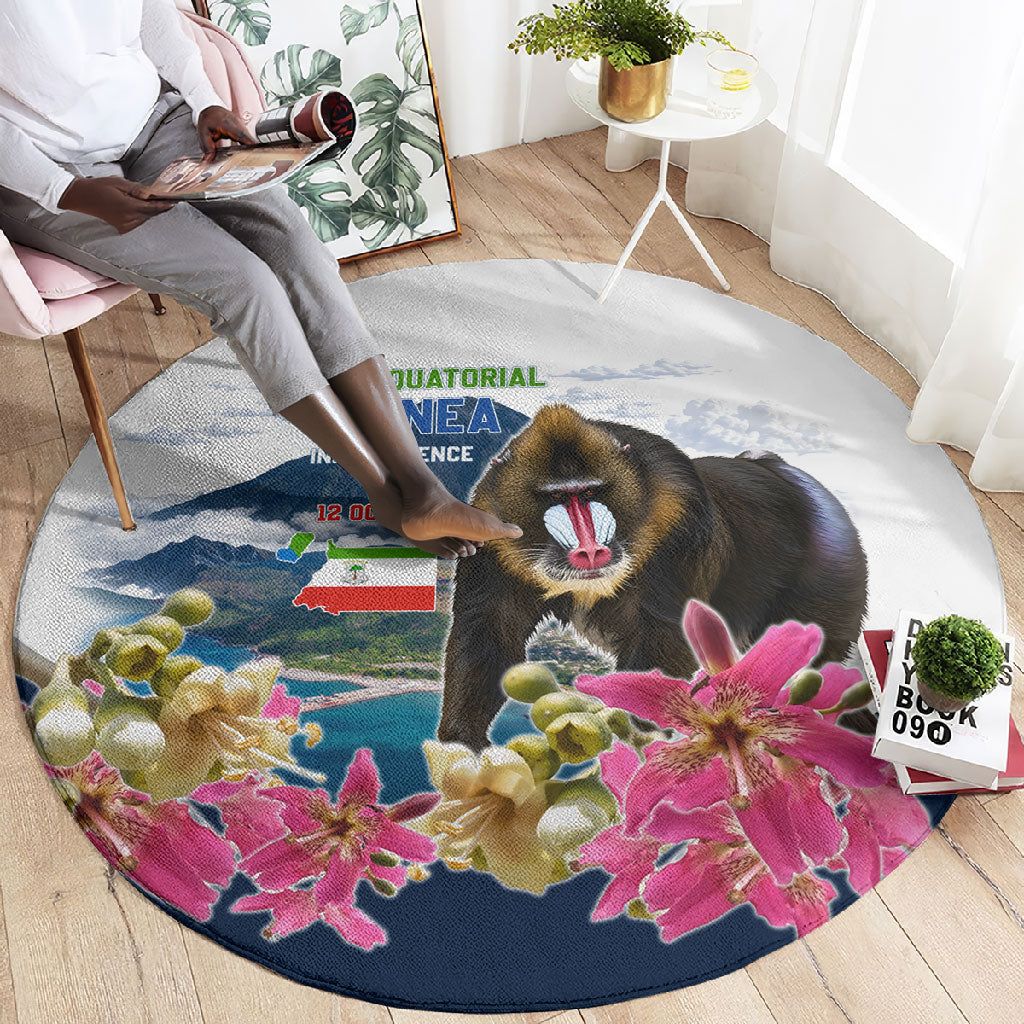 Equatorial Guinea Independence Day Mandrill Round Carpet Patriotic Floral African Pride Map