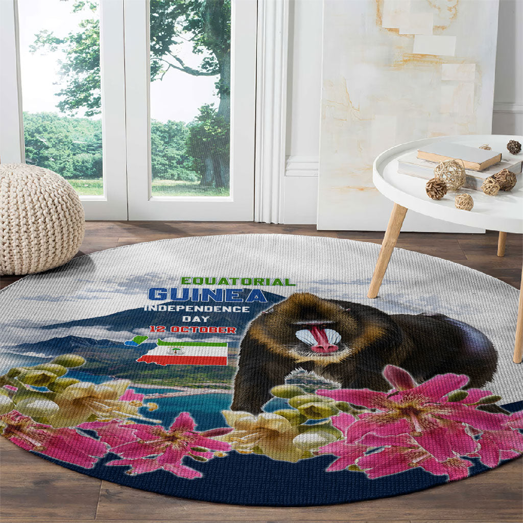 Equatorial Guinea Independence Day Mandrill Round Carpet Patriotic Floral African Pride Map